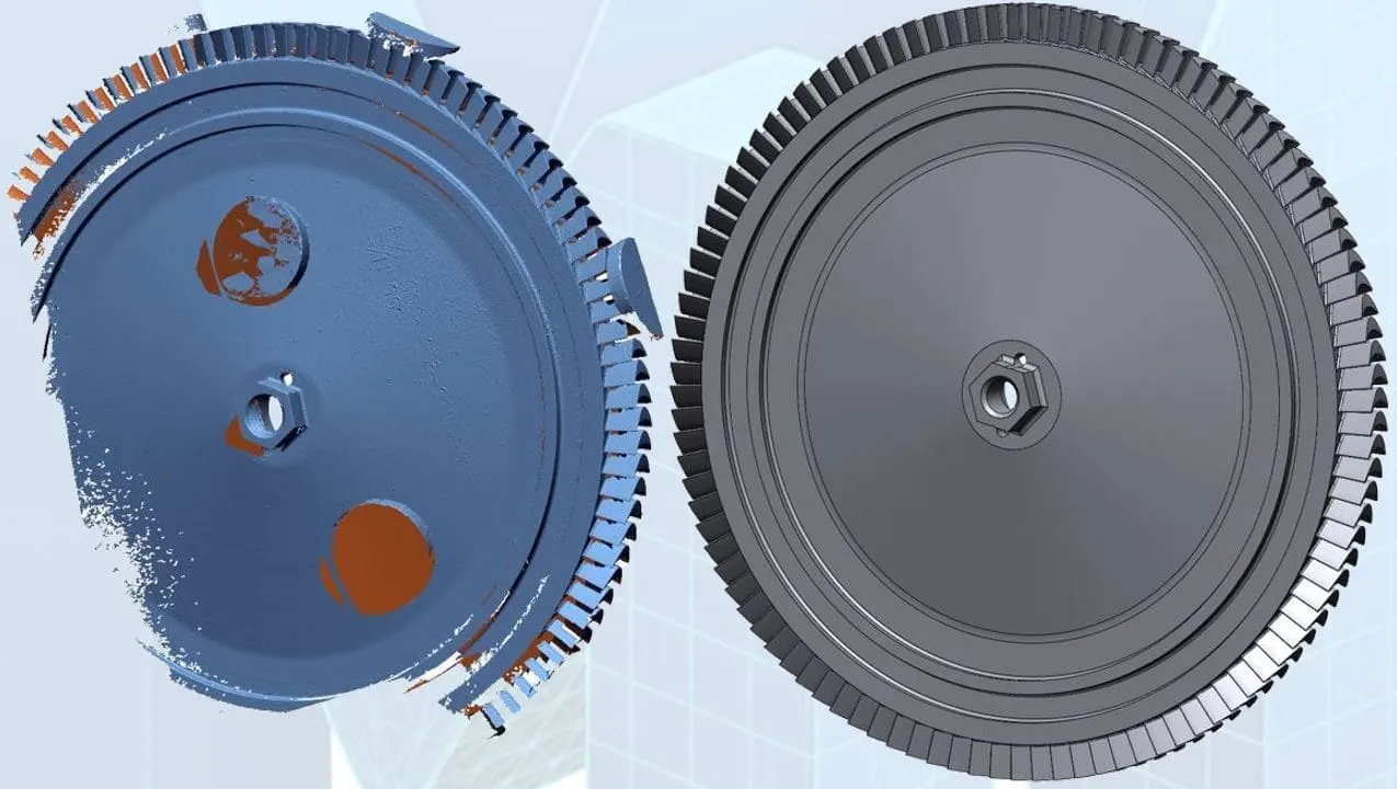 Scan to CAD process for a blisk turbine component using reverse engineering and scan to parametric CAD by MindMesh 3D