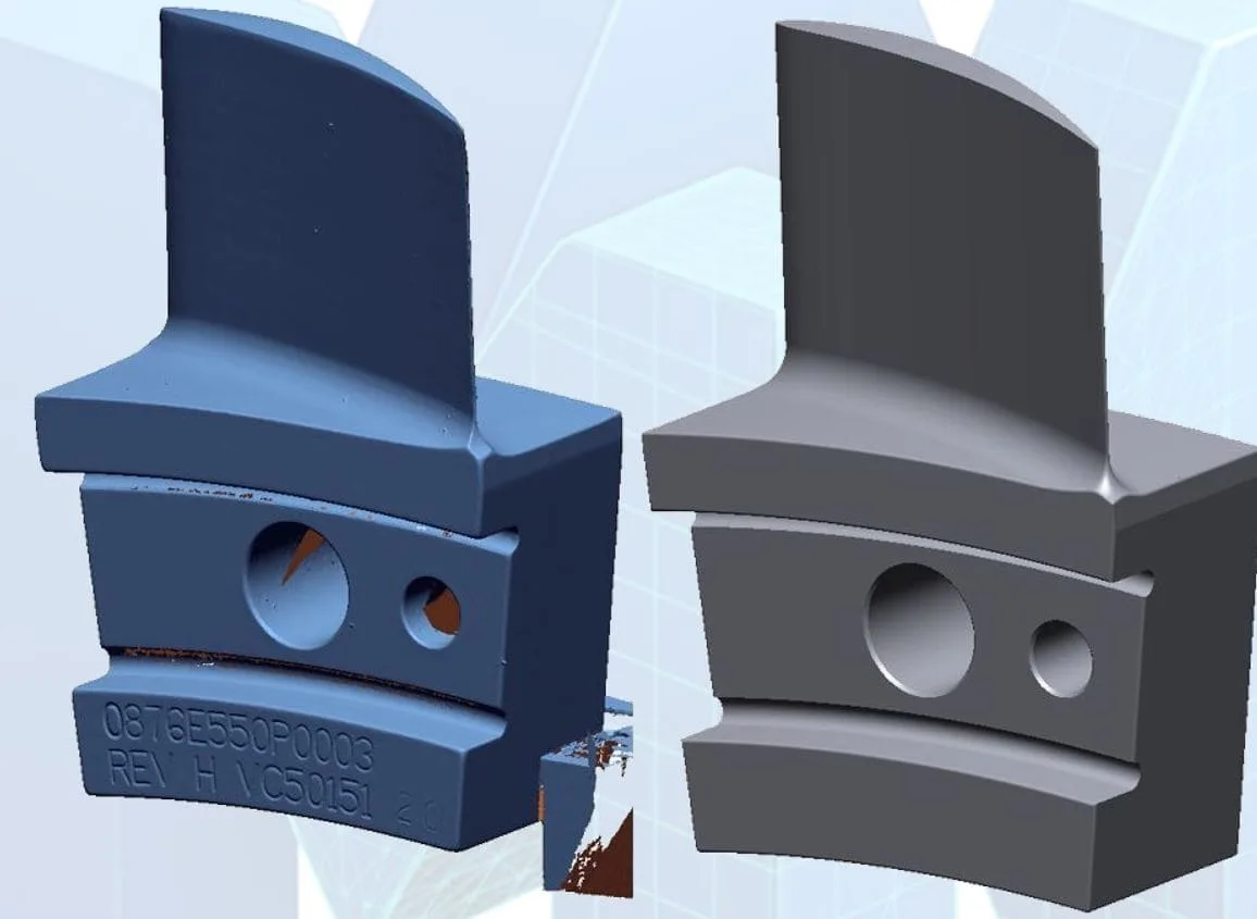 Scan to CAD process for a fan blade using reverse engineering and scan to parametric CAD technology by MindMesh 3D