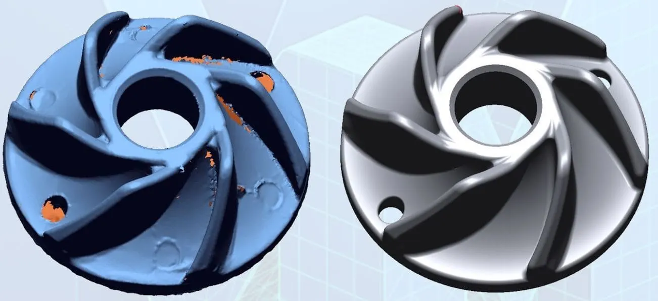 Scan to CAD conversion of a water pump part using reverse engineering and scan to parametric CAD technology by MindMesh 3D